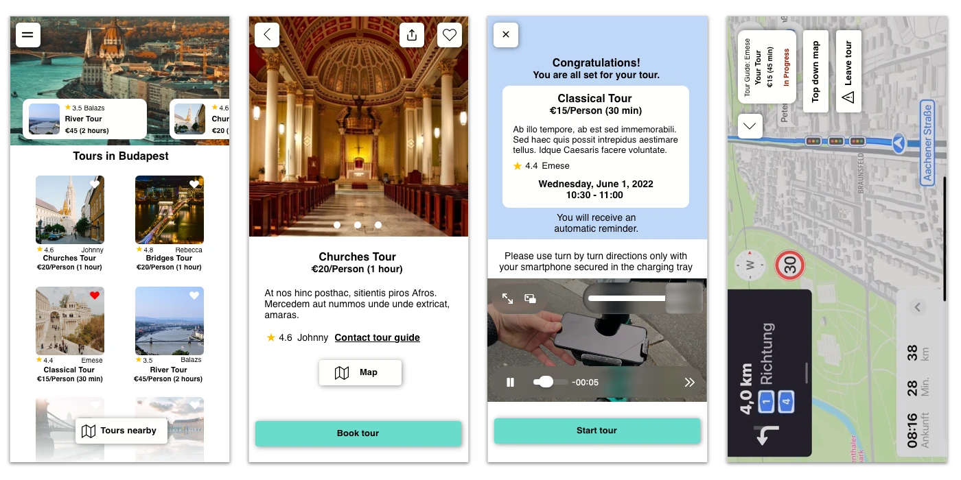 The screens I designed for the Tier Guided Tours app