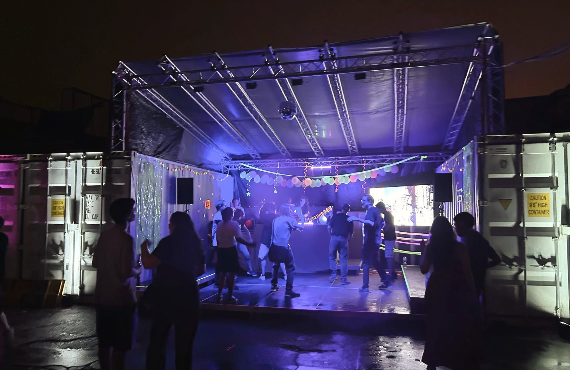 The party behind the AbenteuerHallenKalk building in Cologne, Germany.