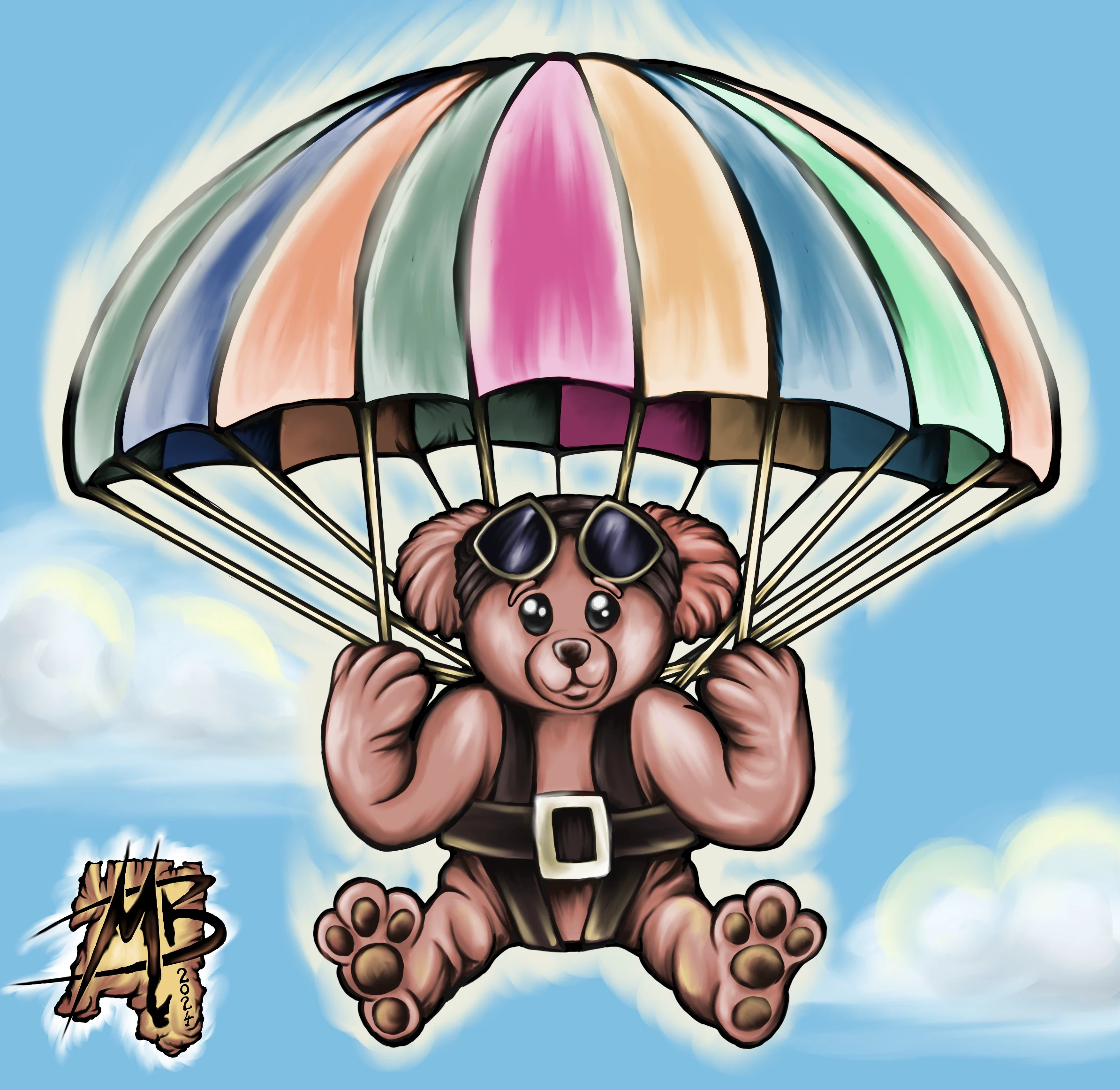 Freestyle graphics submission for Evoke 2024: Parachute Teddy