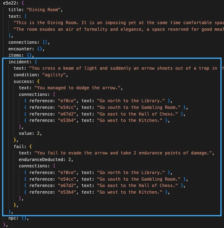 An entry with incident data