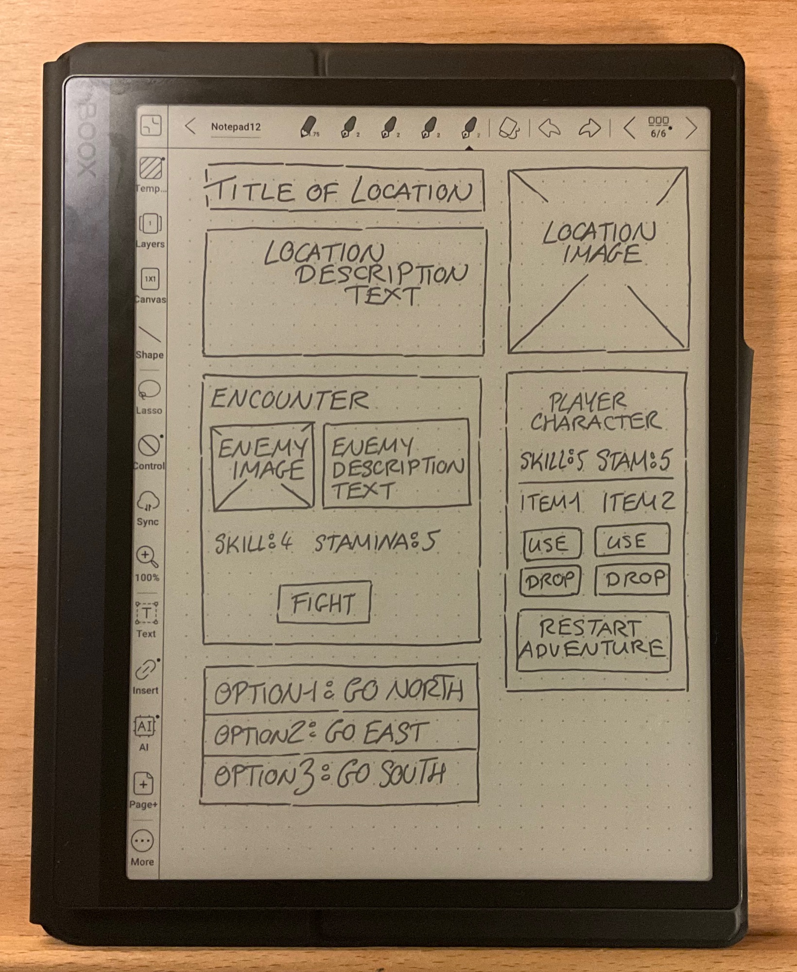 The initial sketch of the user interface
