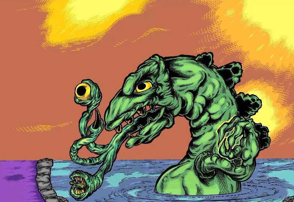 The second drawing showed the Loch Ness monster popping its ugly head out of the water